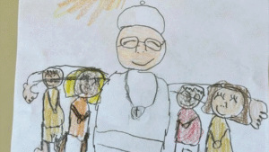 Disegno di Papa Francesco realizzato da un bambino brasiliano.